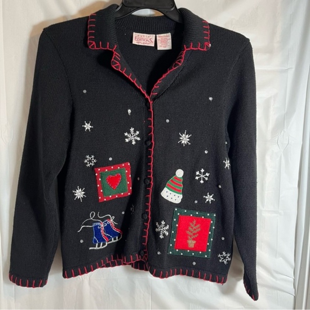 Vtg Christmas Sweater Cardigan Womens Size Small Whimsical 90s Vintage Teacher
